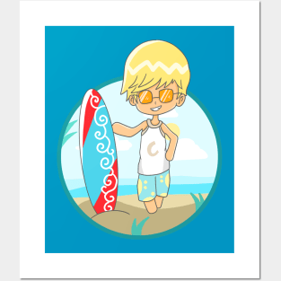 beach sea surfer cartoon cool funny Posters and Art